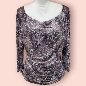 Maurices Gray  animal print Bodice Stretch  sleeve Lace trim rushed top